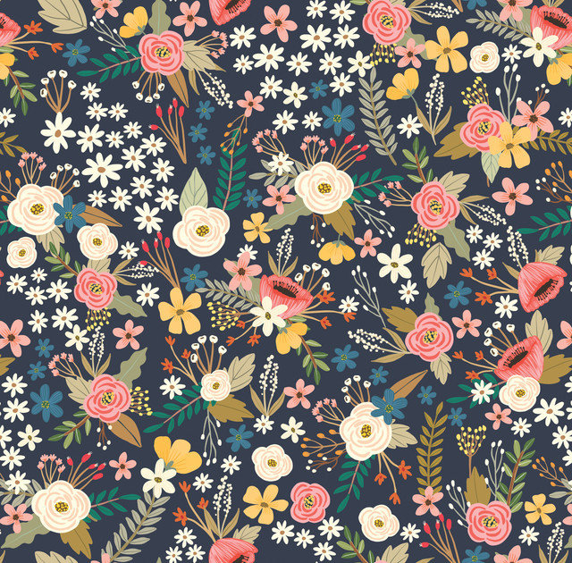 Papier peint Sophie Floral Black Boudreaux, Noir