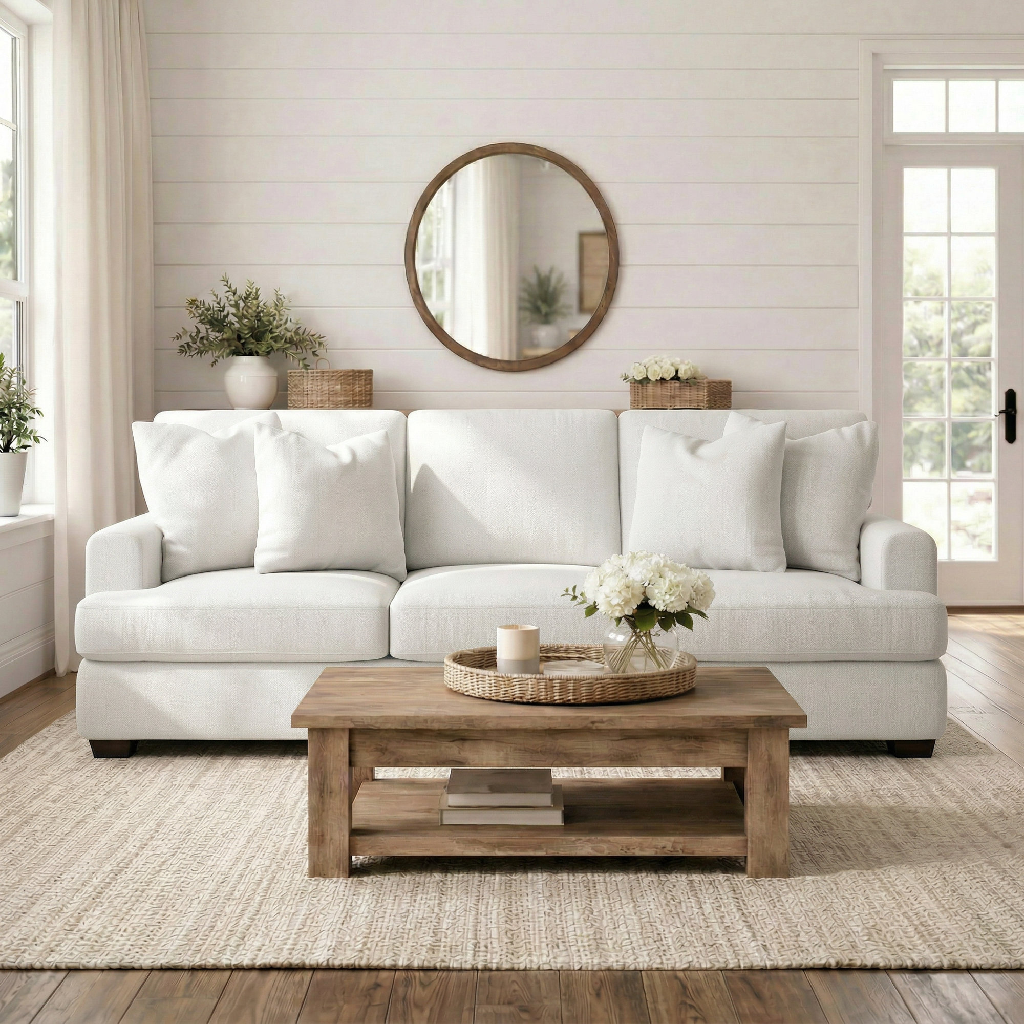 Emilio 90'' Upholstered Sofa, Classic Bleach White