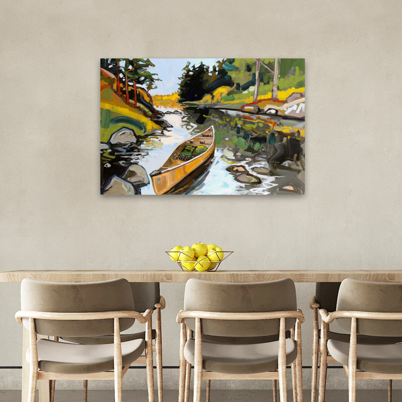 Écriture de lettres - paysages, bateaux, lac, art noir, H 36 po x l 24 po