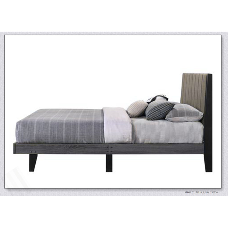 Grand lit Valdemar en tissu brun et gris vieilli