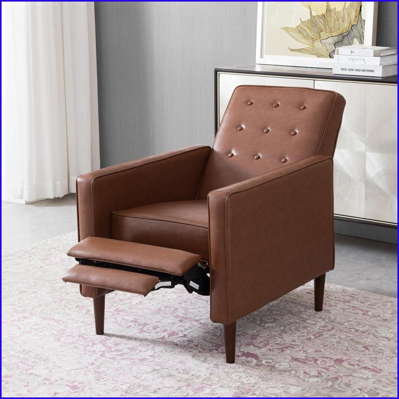 Fauteuil inclinable simple inclinable avec coussin de siège plus épais Mid-Century de Recliners | Revêtement capitonné en polyuréthane | Brun clair