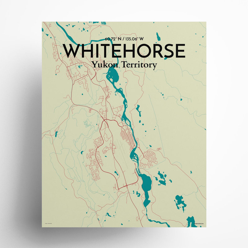 «Whitehorse City Map», impression, Vert / beige, H 20 po x l 16 po