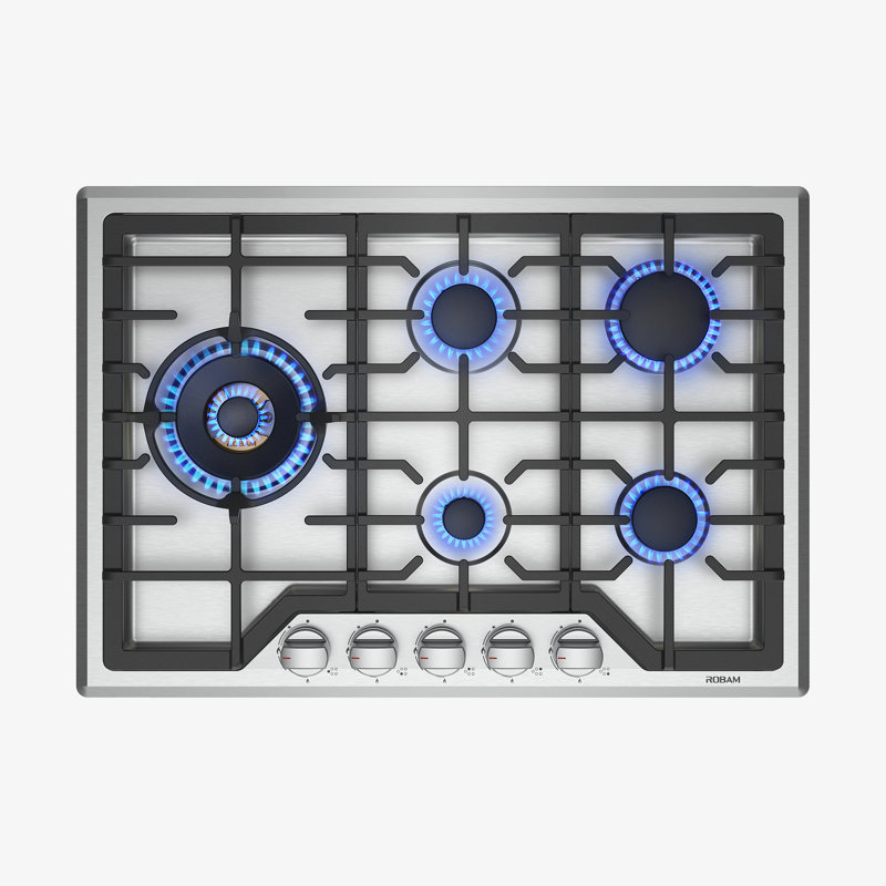 Surface de cuisson au gaz 30 po ROBAM Turbo Flame - 5 brûleurs en laiton, cuisinière au gaz convertible au gaz naturel / au gaz de pétrole liquéfié intégrée, protection antidéflagrante G513