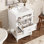 Meuble-lavabo rétro avec lavabo en céramique et tablette ouverte, idéal pour les salles de bain sophistiquées et fonctionnelles.