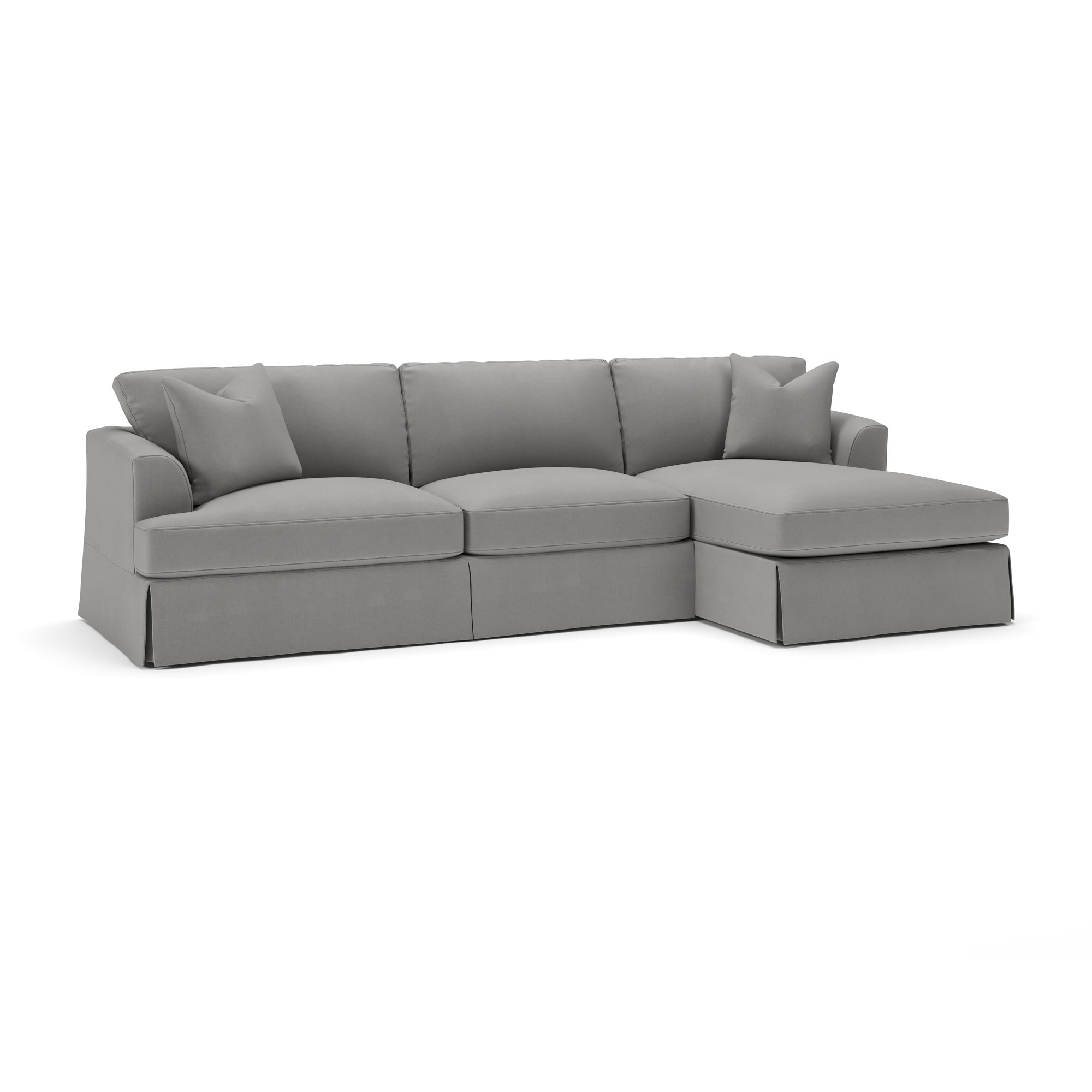 Lucia 128" Wide Down Cushion Sofa & Chaise, Right Hand Facing, Bayou Light Gray Canvas