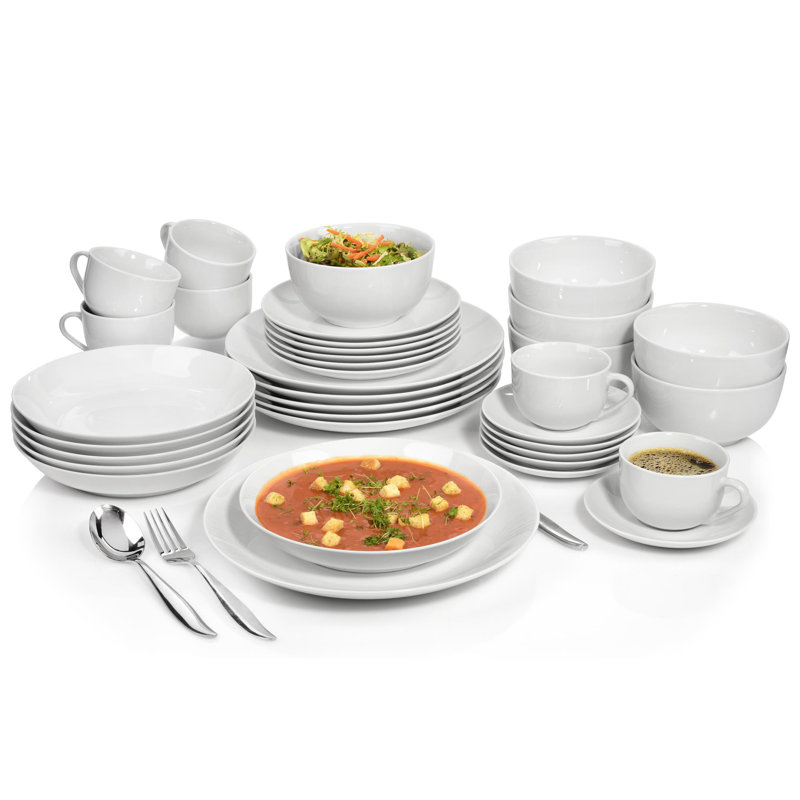 Brandine 36 Piece Porcelain China Dinnerware Set, Service for 6