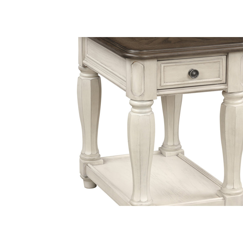 Table de chevet antique blanche et brune avec rangement