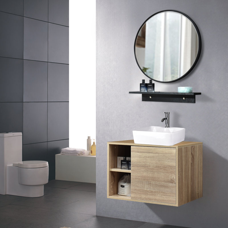 Meuble-lavabo simple mural 23,6 po avec plateau en résine et miroir avec lavabo