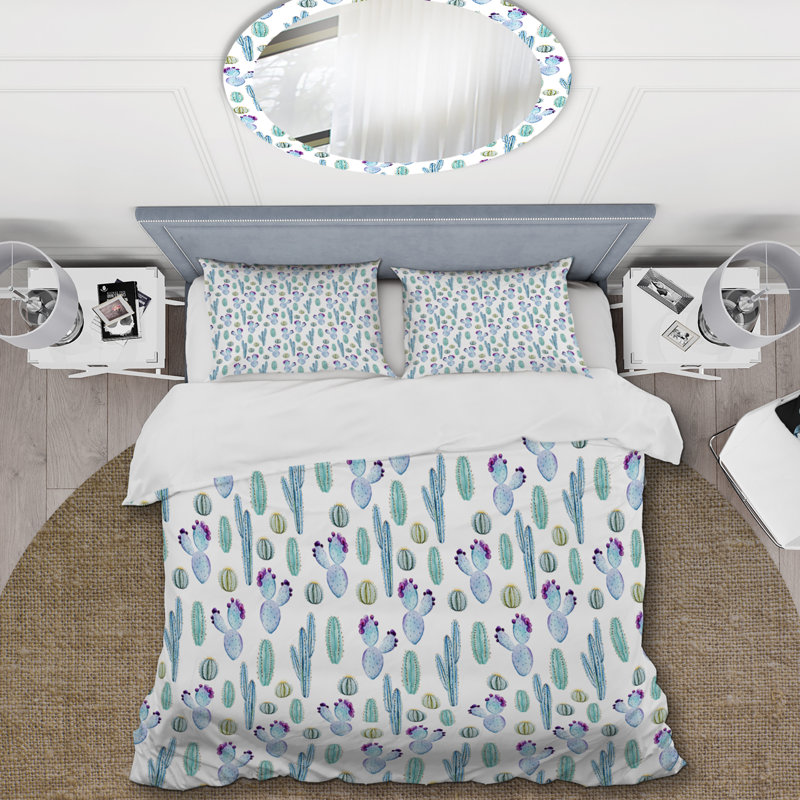 Magnifique cactus aquarelle - ensemble de housse de couette floral - microfibre de polyester