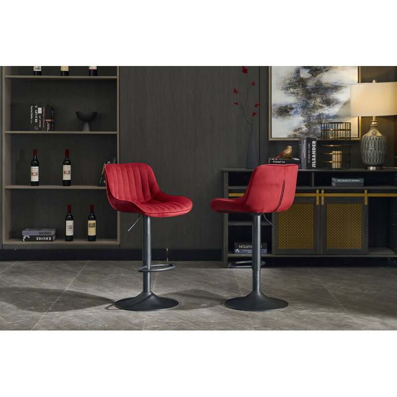 Tabouret de bar simple à hauteur réglable avec repose-pieds et pied pivotant, ensemble de 2, Black, Red