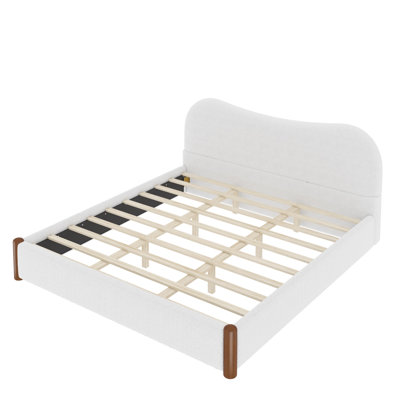 Très grand lit plateforme tapissier avec pieds de support en bois et lit gigogne simple (très grand)