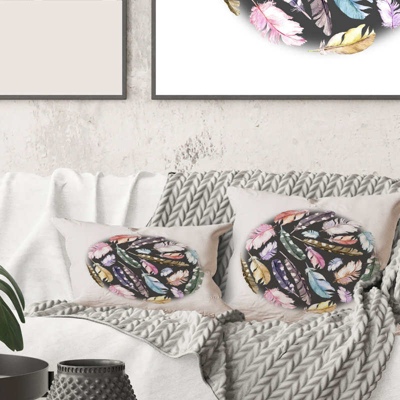 Feathers in Circle Rectangular Pillow Cover & Insert