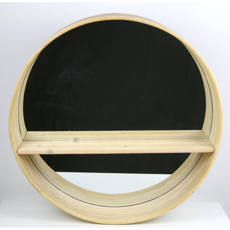 Westmoreland Wood Flat Wall Mirror with Shelves, 60cm H x 60cm W