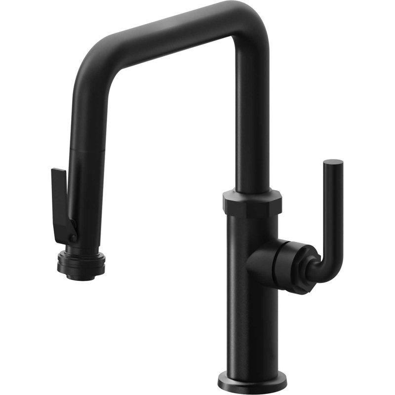 Descanso Kitchen Pull-Down Faucet with Squeeze Sprayer - Quad Spout, Matte Black