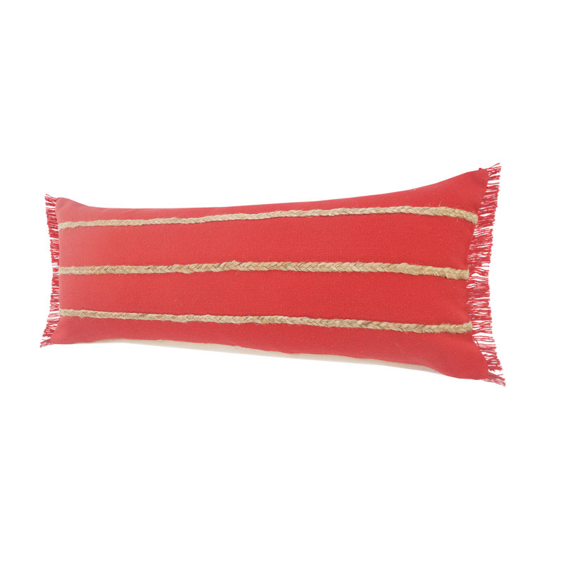 Americana Nautical Red & Tan Jute Braided Lumbar Pillow, 14" x 36"