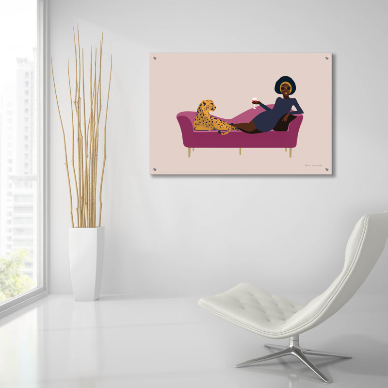 «Wild Lounge I Pink Couch» par Omar Escalante, art mural en verre acrylique, H 24 po x l 36 po x P 0,2 po