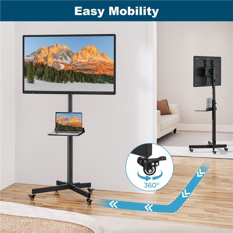 Rolling TV Stand Adjustable TV Trolley with Bracket and Tray for 23in-60in Plasma LCD LED Screen