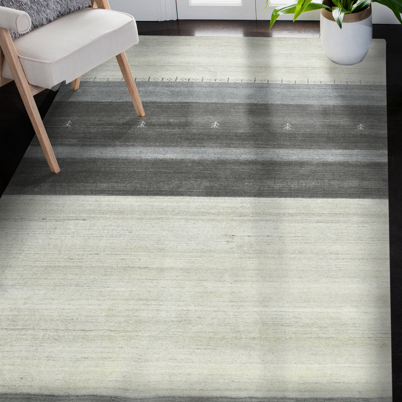 Ivory and Stripe Handmade Reversible Wool Viscose Rug, 4' x 6'