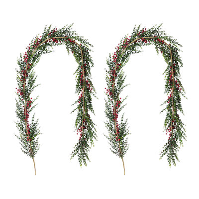 2-Piece 9Ft Christmas Greenery PE Dripping Eucalyptus Garland With Red Berries