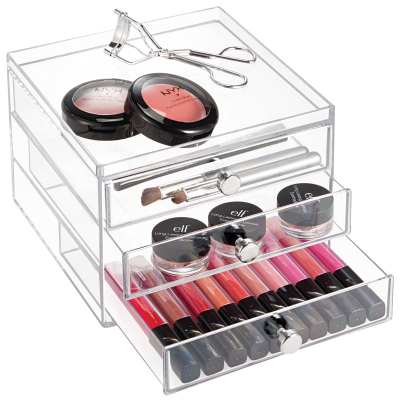 Clear Plastic 3-Drawer Slim Desk Organizer with Chrome Knobs