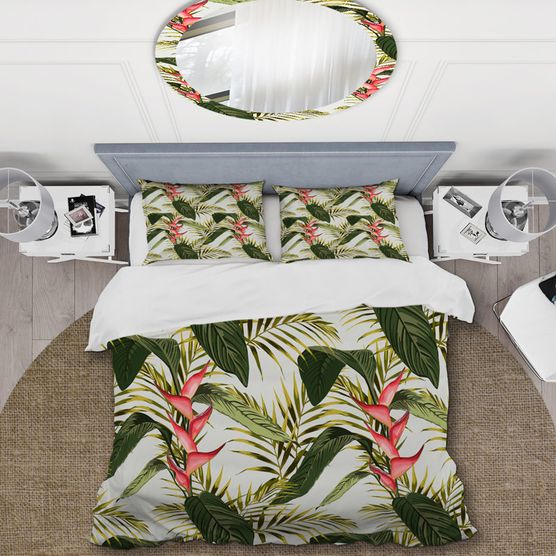 Green Tropical Summer - Ensemble de housse de couette à motif floral - Microfibre de polyester