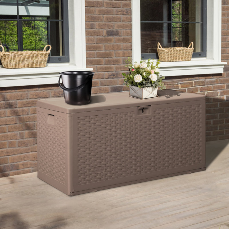 Decksplore 80 Gallon Outdoor Storage Box, Waterproof & Lockable Resin Deck Box
