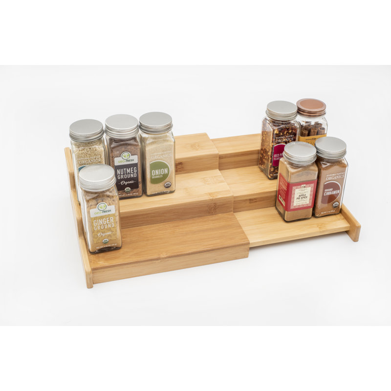 Expandable Bamboo 3-Tier Countertop Spice Rack Organizer