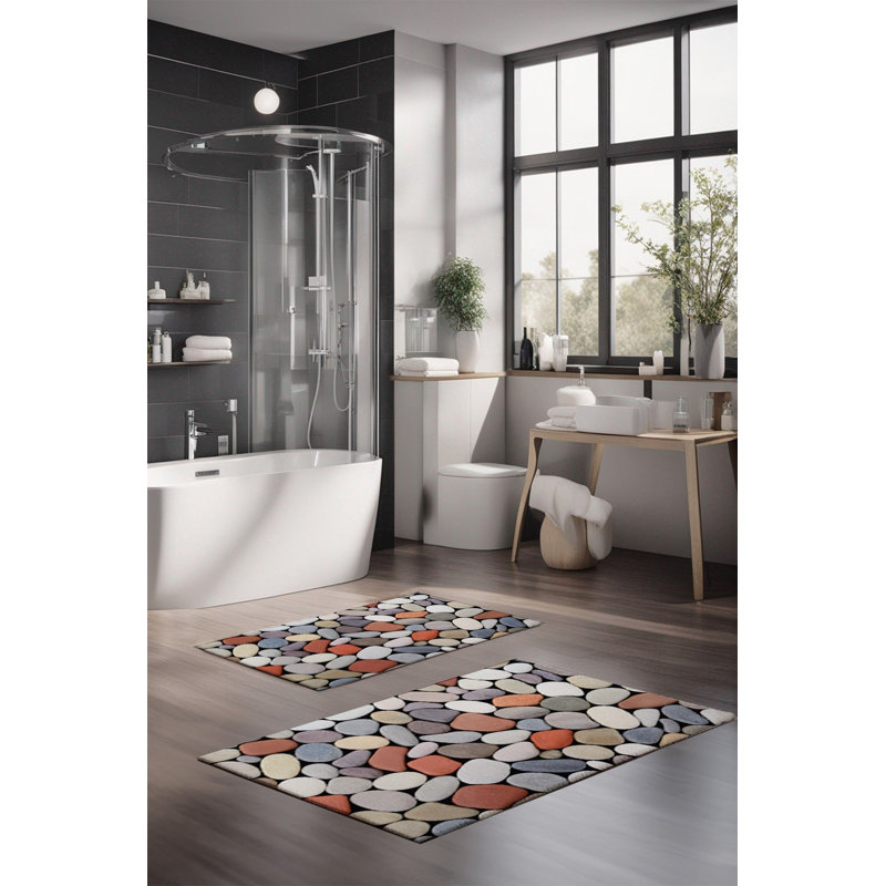 Ensemble de tapis de bain de luxe Eakly (2 pièces), 100% polyester, 16,0 x 23,6 pouces et 23,6 x 39,4 pouces | Conception antibactérienne antidérapante, hauteur de poils de 0,3 po | Lavable à la machine, durable et facile à nettoyer | Idéal pour la décoration de salle de bain