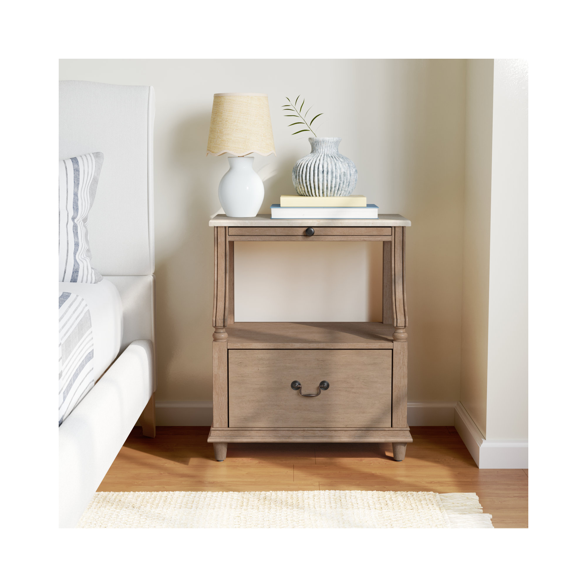 Aberdale 1 - Drawer Marble Top Nightstand, Sandalwood Beige