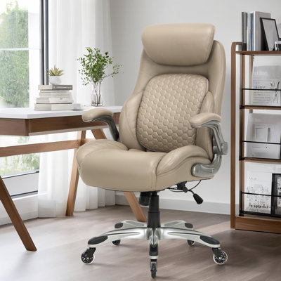 Faux Leather Ergonomic Executive Office Chair with Pop-Out Lumbar Support, Thick Cushion & Flip-Up Arms