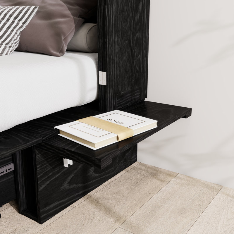 Queen Murphy Storage Bed With Storage Drawer, Black