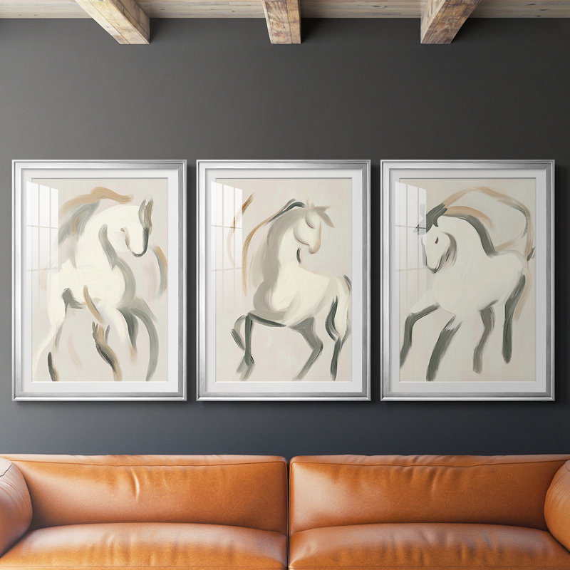 ANIMALS Series CECLXVI - Impression sur mesure encadrée de qualité supérieure - 3 pièces, Argent argent, H 30 po x l 63 po