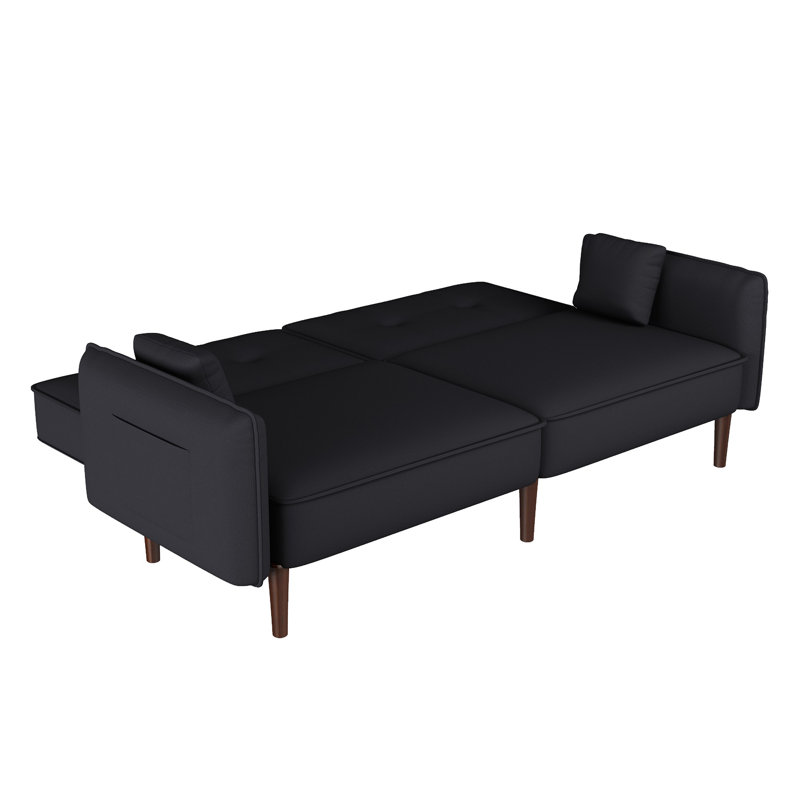 Baldomero Upholstered 75'' Sleeper Sofa, Black Velvet, Brown