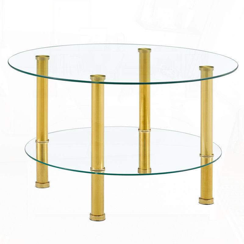 Table basse ronde avec tablette de plancher, Doré