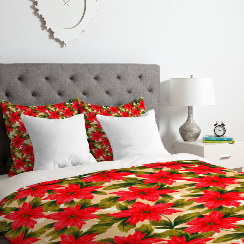 Ensemble de housse de couette poinsettia, Housse de couette pour grand lit et 2 taies décor