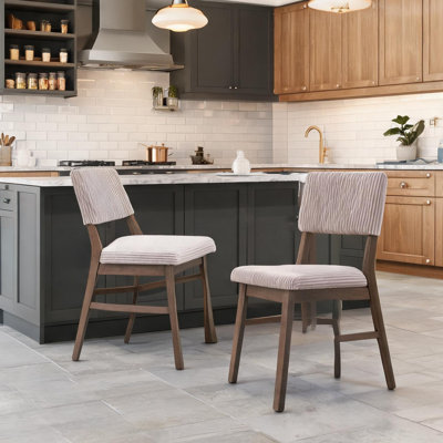 Ensemble de 2 chaises d'appoint en velours côtelé Mauve avec finition noyer, style scandinave, siège et dossier rembourrés, hauteur de 19 sièges