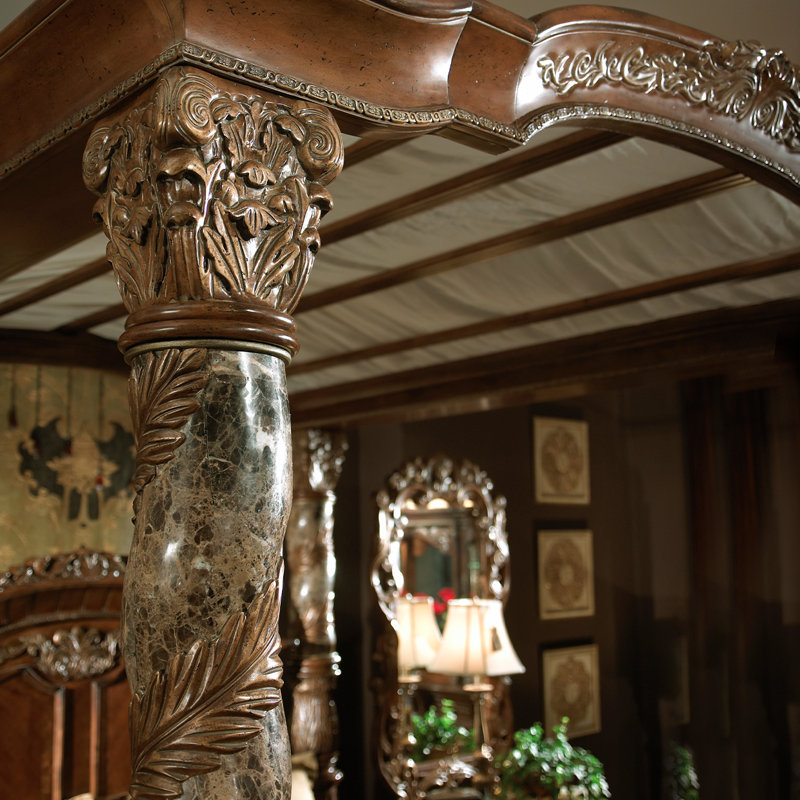 Villa Valencia Traditional Brown Wood California King Canopy Bed