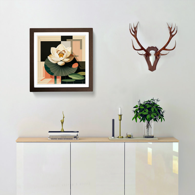 Lotus Flower Bauhaus - Framed Print, Walnut