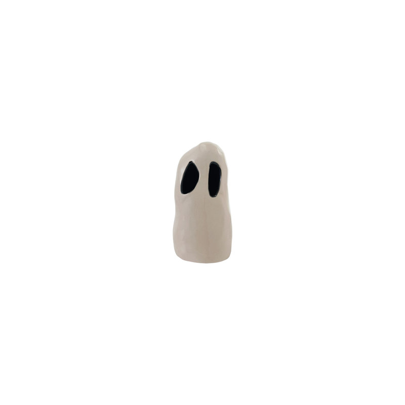 Stoneware Ghost Lantern With Cut-Outs, 6" H x 3.125" W x 2.5" D