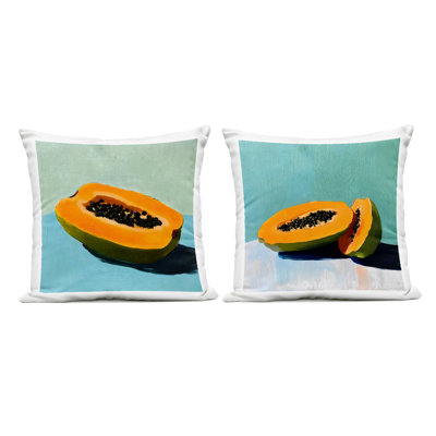 Ensemble de coussins d'extérieur imprimés 2 pièces Papaya on Blue