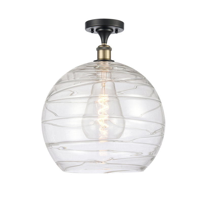Plafonnier semi-encastré 1 lumière 8 po Anie, DEL, Noir / laiton antique, H 16,88 po x l 13,75 po x P 13,75 po
