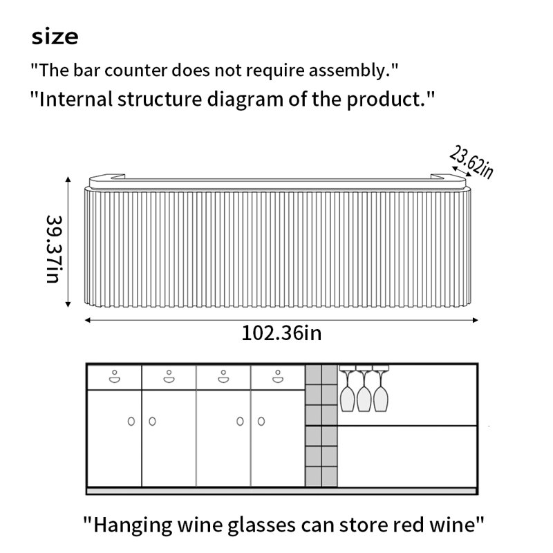 102.36-Inch Rustic Front Desk and Bar Counter with Storage and Wine Rack for Bars and Reception, Beige