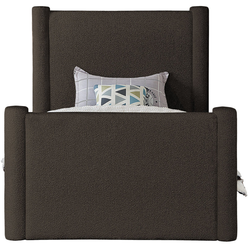 Elias Upholstered Platform Bed, Twin, Brown Boucle Fabric