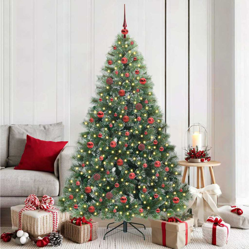  Artificial Christmas Tree with 300 LEDs Green PE and PVC, Red, 5.91' H
