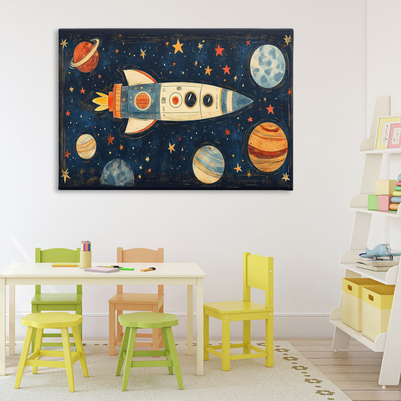 Toile rétro Rocket & Planets, design par Creative Studio, H 30 po x l 45 po