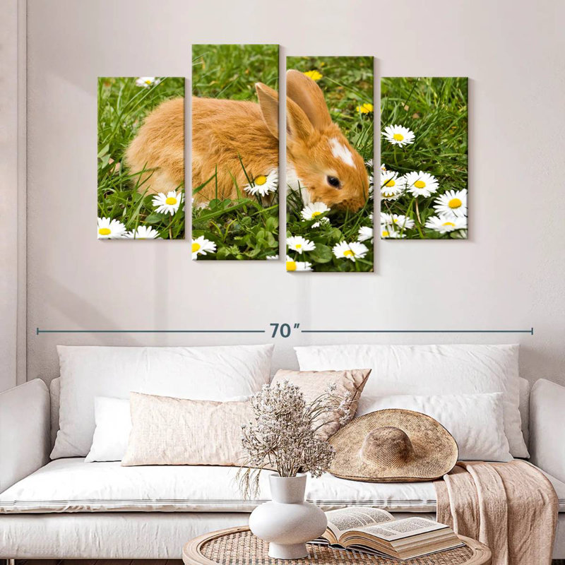 Brampt Daisies And Rabbit, 32" H x 52" W