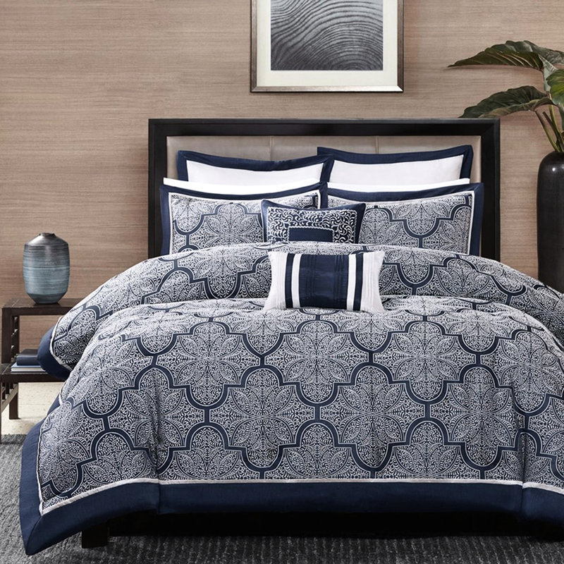 Édredon très grand lit 8 pièces bleu marine - Ajout élégant 8 pièces tendance