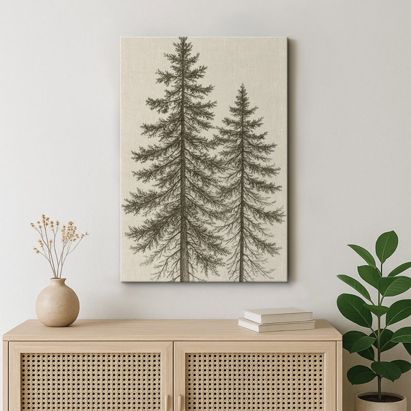 «Tall Pine Trees Classic Botanical Nature Art», reproduction d'art sur toile encadrée, Toile tendue, Ne s’applique pas