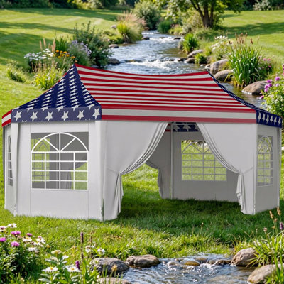 Tente de réception de mariage robuste, auvent 22,3 x 16,4 pi avec 2 portes et 6 fenêtres, drapeau américain pour
