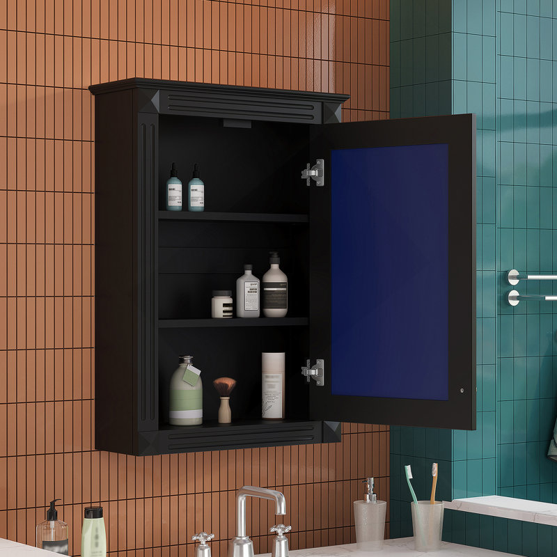 Wall Mounted Bathroom Storage Cabinet With Mirror And Adjustable Shelves, Ideal For Over Toilet Use And Space Saving In Modern Bathrooms
